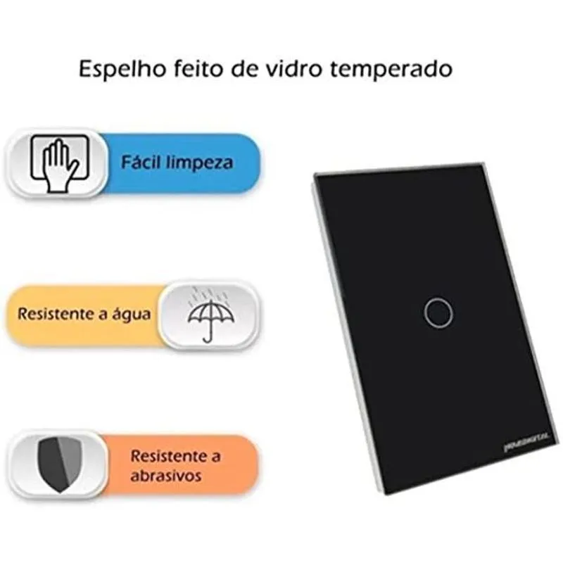 Interruptor Touch Led 1 Botão Preto Rf433mhz Google Alexa