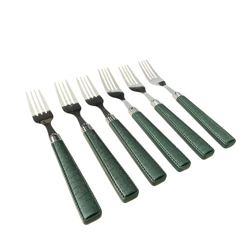Jogo Garfos 6 Peças Inox Cabo Courino Detalhes Bar Restaurante Bufffet Cozinha Mesa