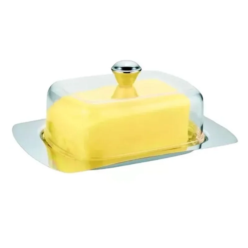 Porta Manteiga De Inox Com Tampa Acrílica