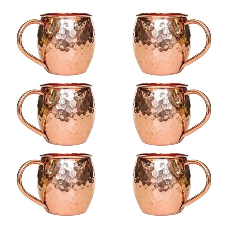 Kit com 6 Canecas Moscow Mule 480ml Cobre Drinks Bar Aço Inox