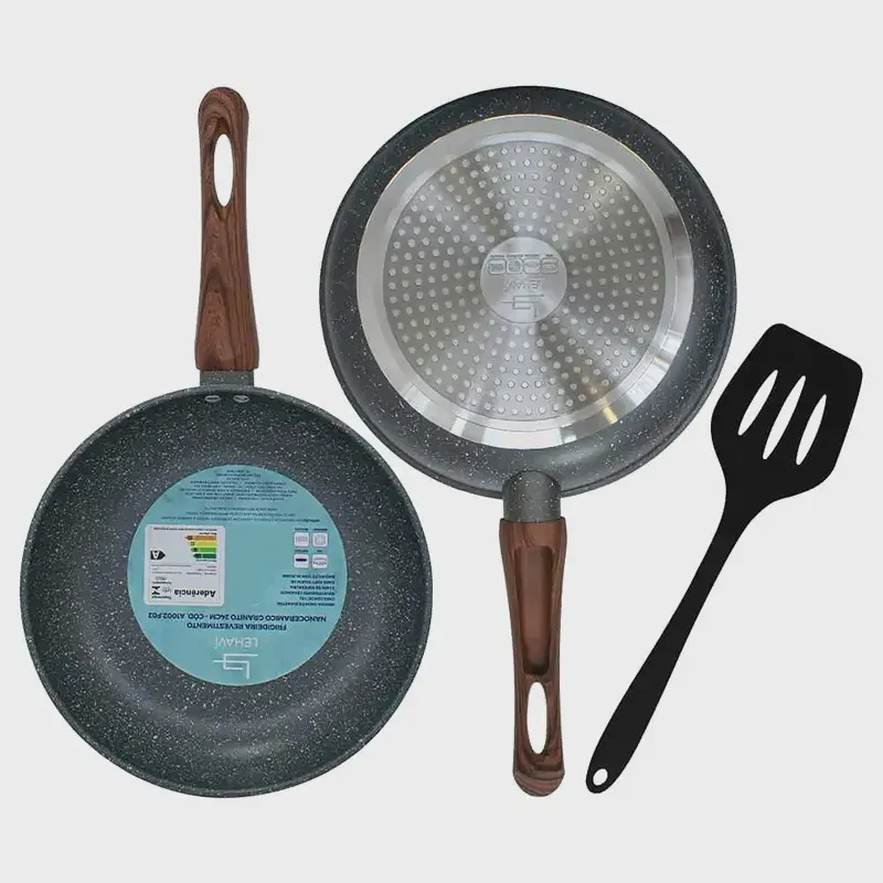 Kit 2 Frigideiras e Espátula Revestimento Nanoceramico Granito 20cm e 24cm A1003-F02 - Lehaví