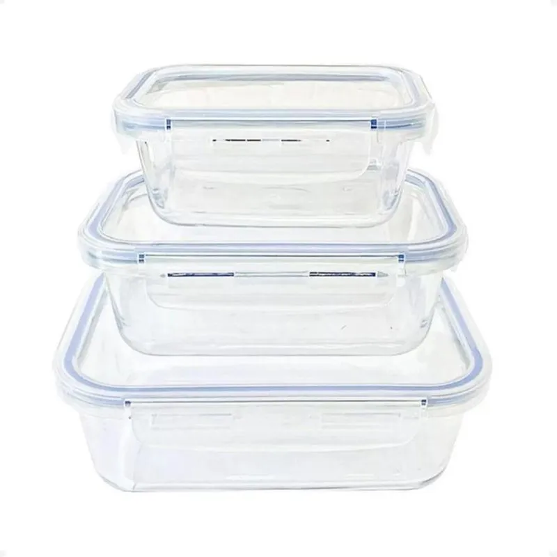 Conjunto 3 Potes Herméticos Retangular Tampa 300/600/1040Ml
