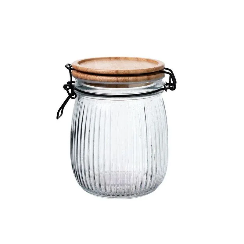Pote Vidro Hermético Versalhes Tampa Bambu Trava Prime 800ml - Lehaví