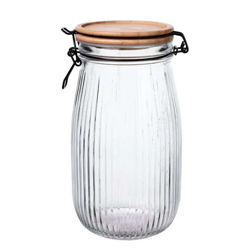 Pote Vidro Hermético Versalhes Tampa Bambu Trava Prime 1700ml - Lehaví