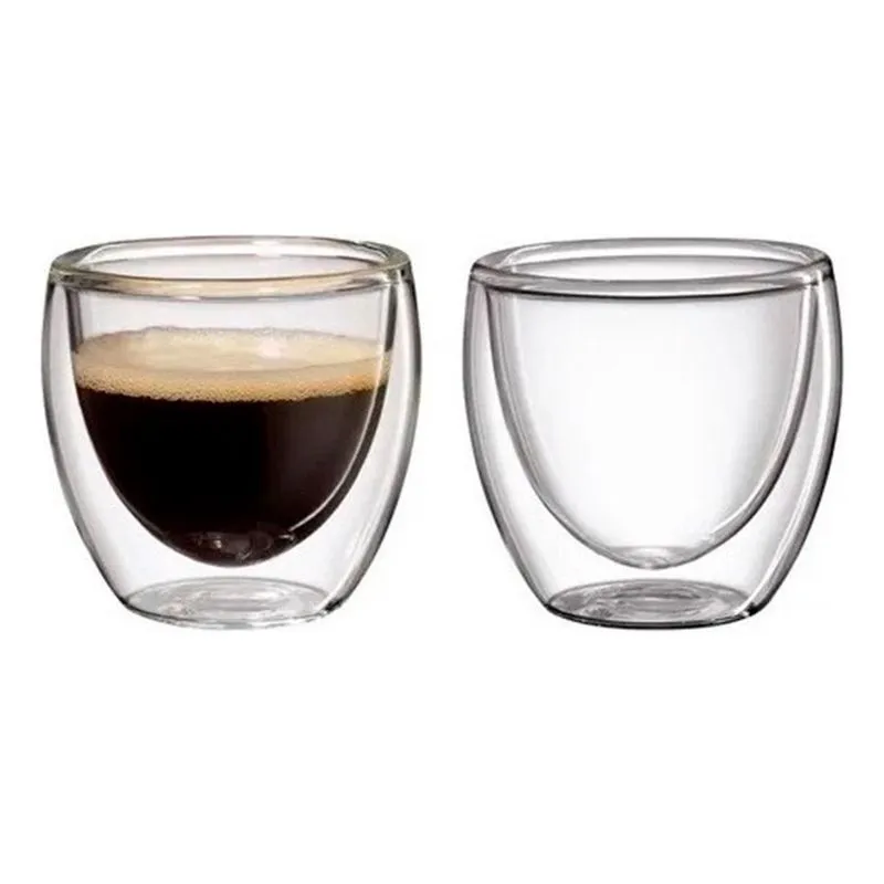 Jogo De 2 Copos Parede Dupla Em Vidro Borossilicato 90Ml