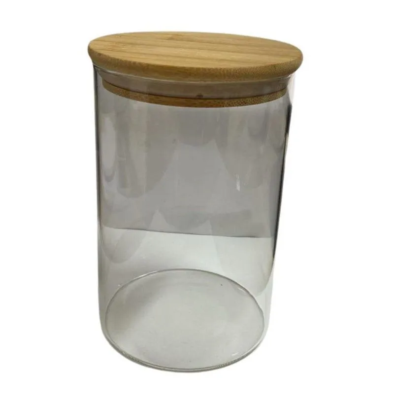 Pote Hermético De Vidro Borossilicato Liso 1,1l Com Tampa De Bambu Para Cozinha Transparente Lehaví