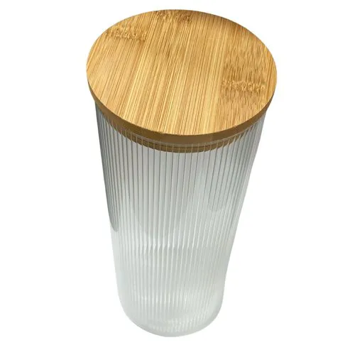 Pote de Vidro Borossilicato Listrado com Tampa de Bambu 1,8L