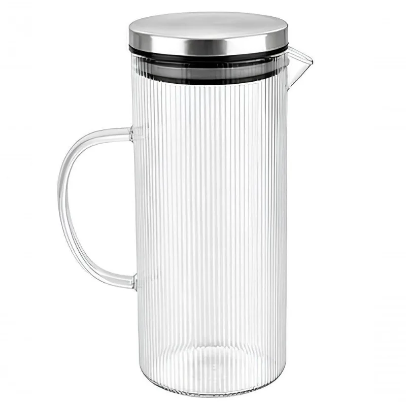 Jarra Marine Vidro Borossilicato Tampa Inox 1,4L Canelada Transparente Lehaví