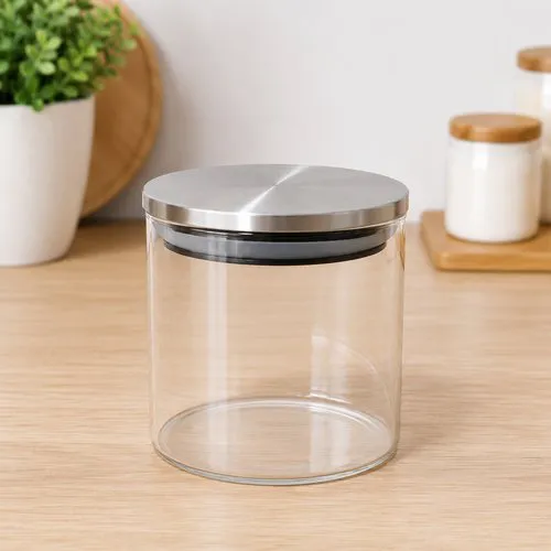 Pote Hermético Redondo Vidro Com Tampa de Inox 700ml