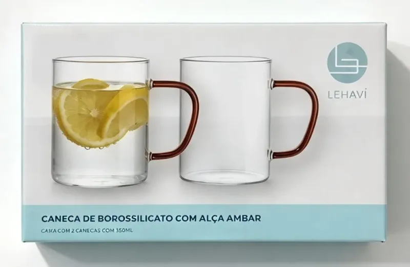 Caneca de Borossilicato 350ml c/ Alça Ambar
