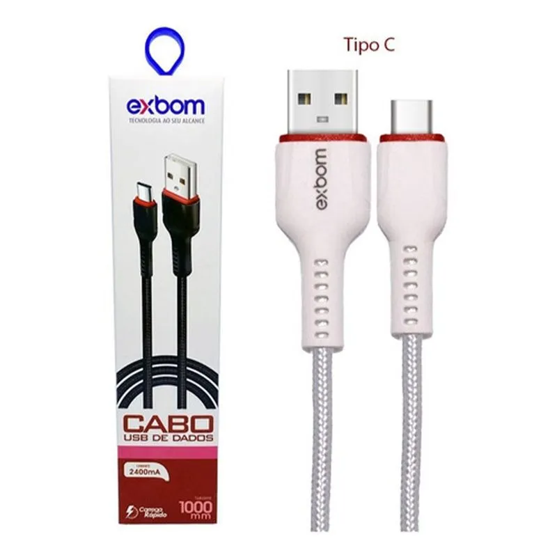 Carregador Usb Tipo C Cabo Android Turbo 1m Exbom - Branco