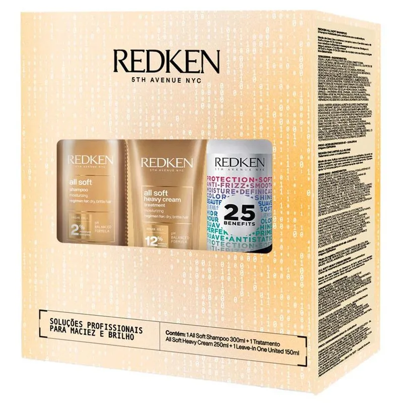 Redken All Soft Kit – Shampoo + Máscara + Leave-in One United Kit