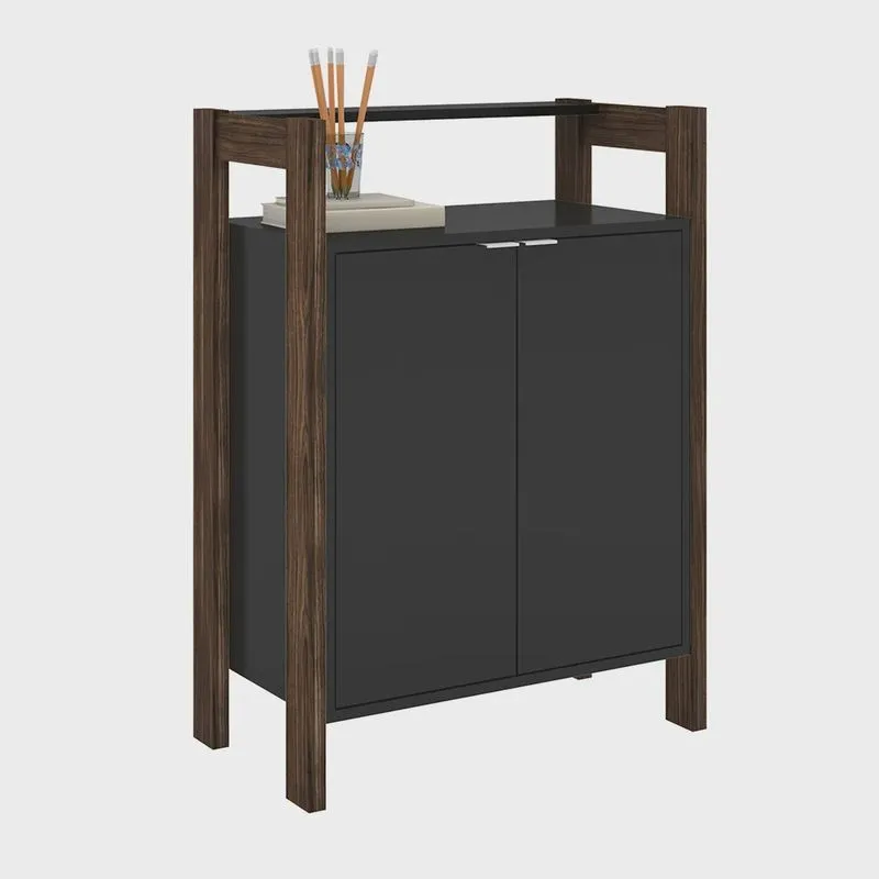 Armário Mesa baixa para Escritório Home Office AZ1008 mdp Preto/Nogal G69 - Gran Belo