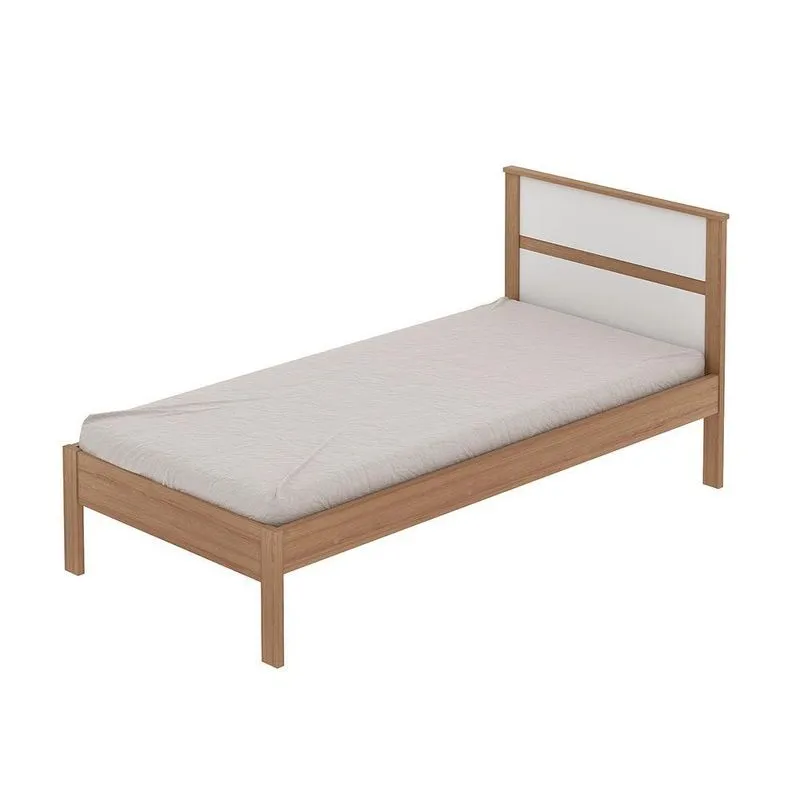 Cama De Solteiro CM8004 MDP Amêndoa E Branco Com Cama Auxiliar Gran Belo