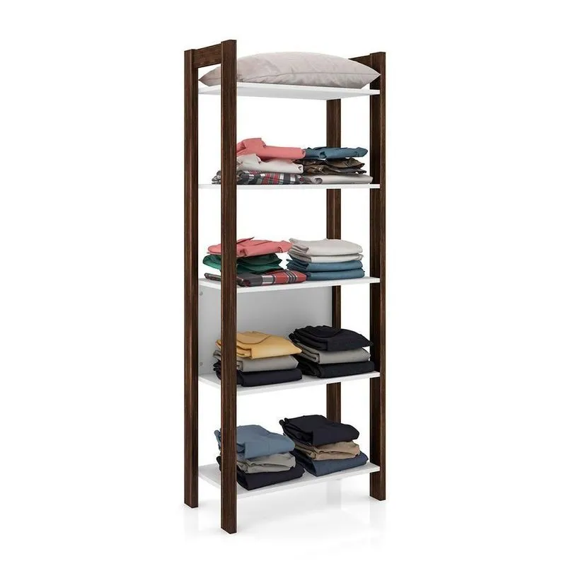 Estante Az1005 5 Prateleiras Mdp 65cm Branco Nogal Gran Belo