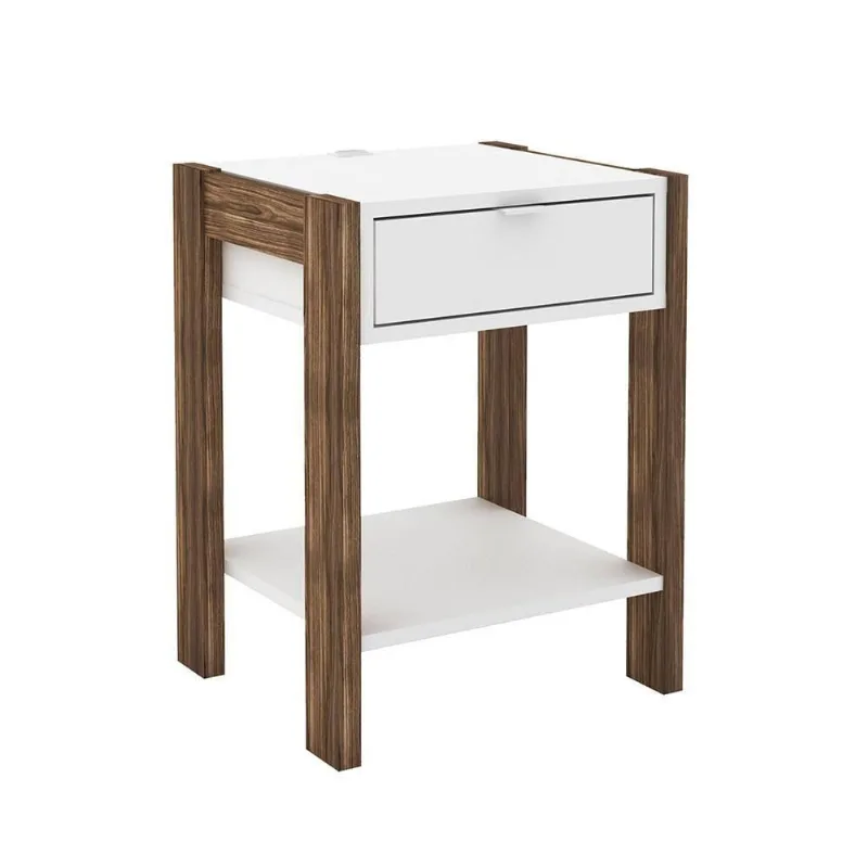Mesa de Cabeceira Az1016 1 Gaveta MDP Decorativa Branco Nogal para Quarto Gran Belo