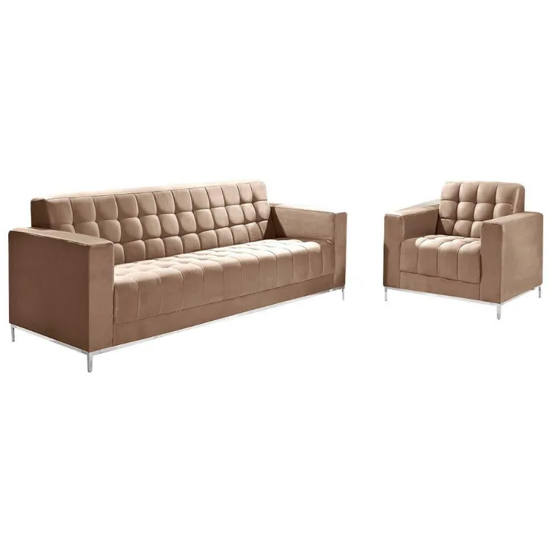 Conjunto Sofá 150Cm 2 Lugares E Poltrona Marshal Veludo Bege