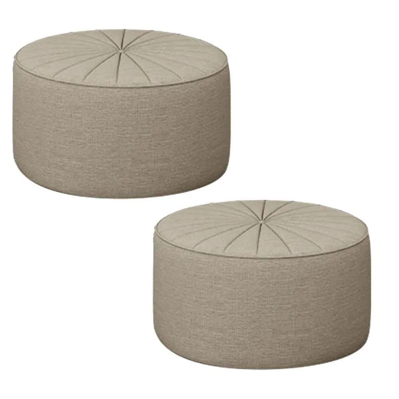 Kit 2 Puffs Decorativos Sala De Estar Round Linho Bege