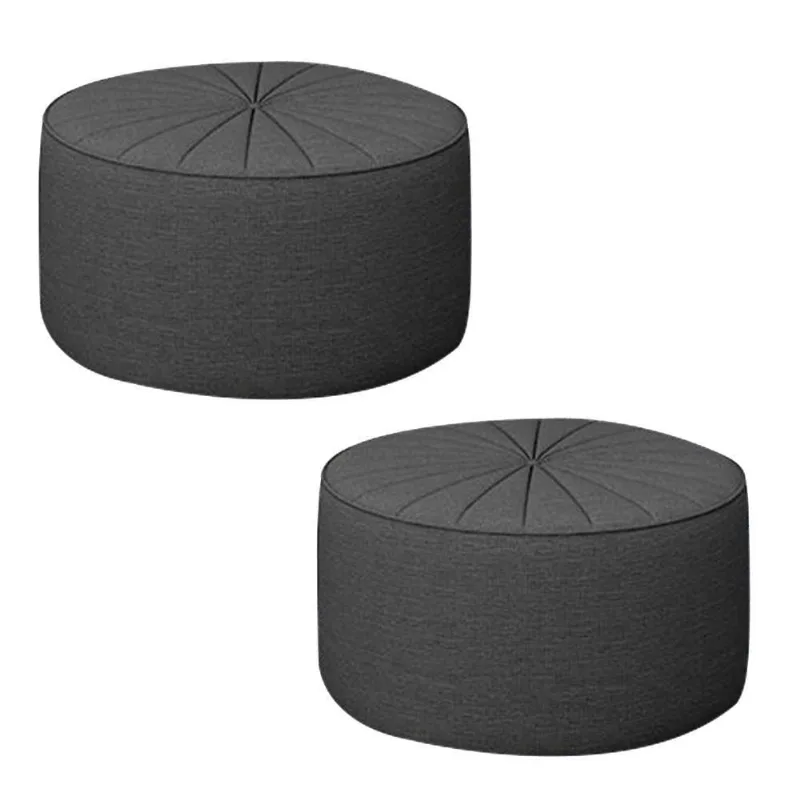 Kit 2 Puffs Decorativos Sala De Estar Round Linho Chumbo