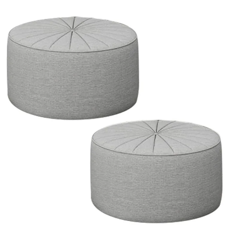 Kit 2 Puffs Decorativos Sala De Estar Round Linho Cinza