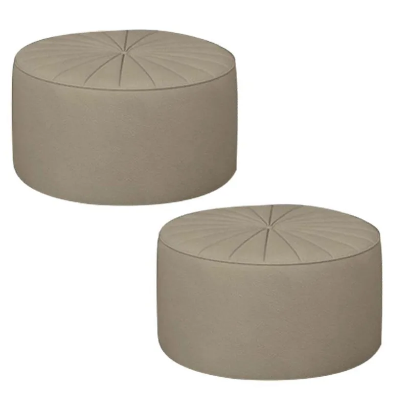 Kit 2 Puffs Decorativos Sala De Estar Round Pu Bege