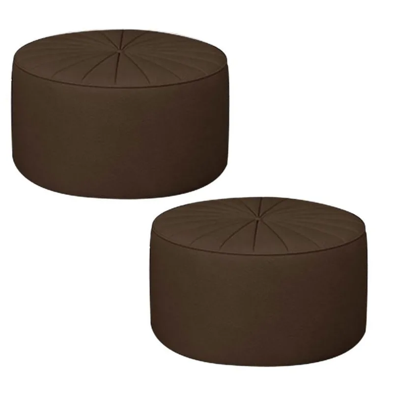 Kit 2 Puffs Decorativos Sala De Estar Round Pu Marrom