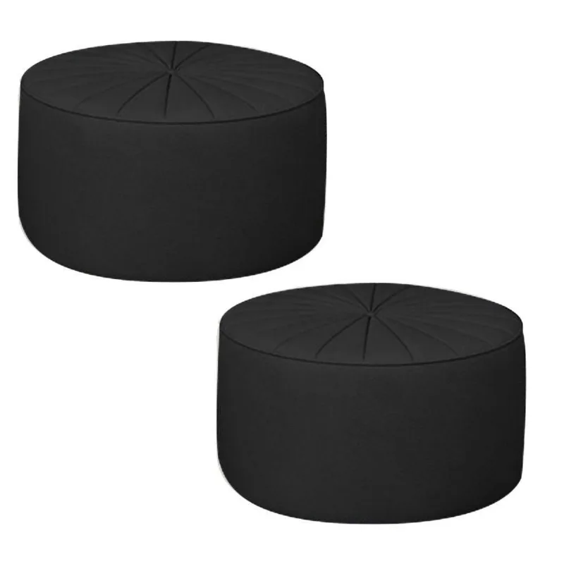 Kit 2 Puffs Decorativos Sala De Estar Round Pu Preto
