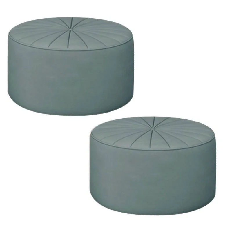 Kit 2 Puffs Decorativos Sala De Estar Round Veludo Azul