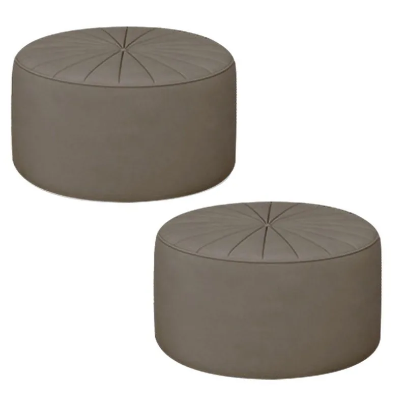 Kit 2 Puffs Decorativos Sala De Estar Round Veludo Bege