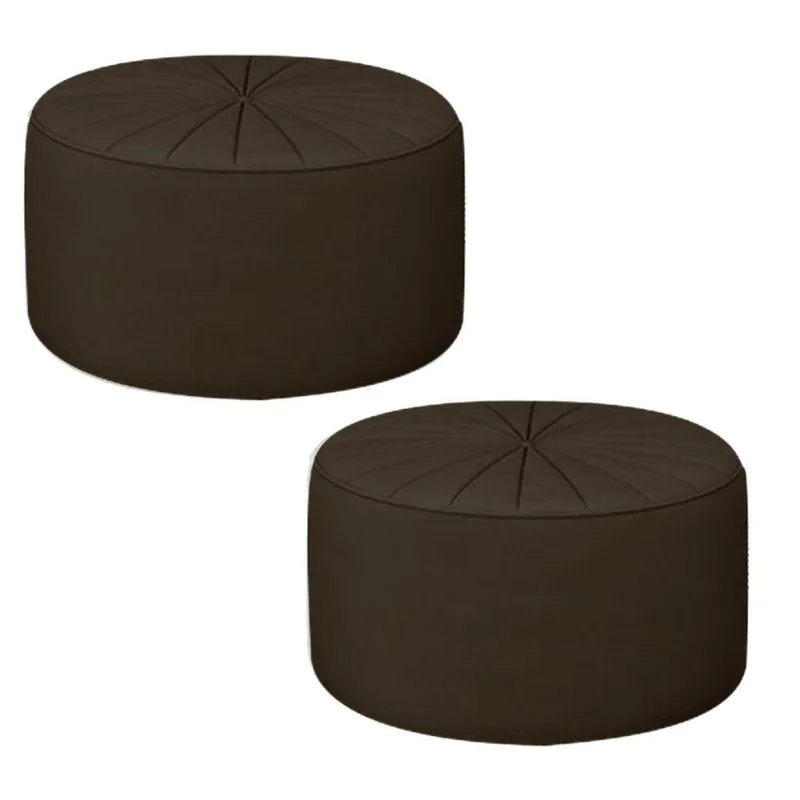 Kit 2 Puffs Decorativos Sala De Estar Round Veludo Marrom