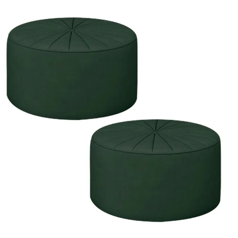 Kit 2 Puffs Decorativos Sala De Estar Round Veludo Verde