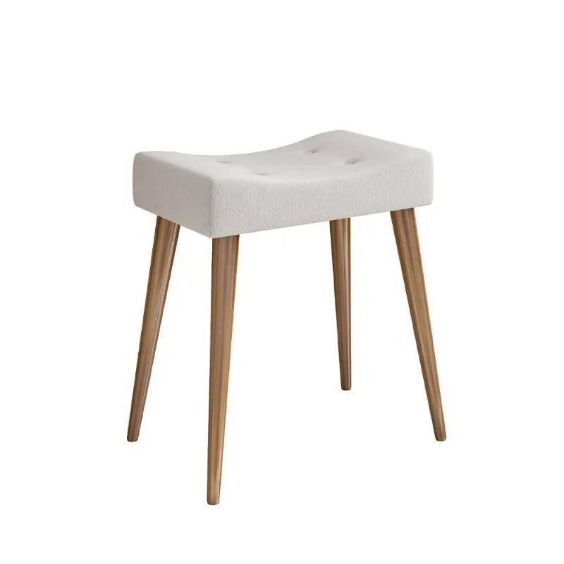 Banqueta Decorativa Pés De Madeira émie Suede Bege/freijó