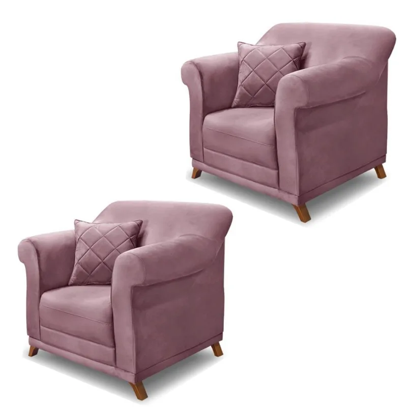 Kit 2 Poltronas Decorativas com 2 Almofadas Armstrong Veludo Uva - Gran Belo
