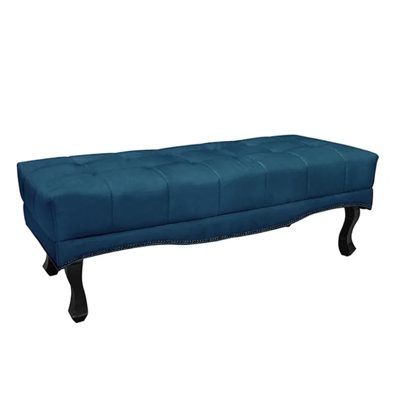 Recamier Decorativo 140cm Loewe Veludo Pés de Madeira Azul Marinho - Gran Belo