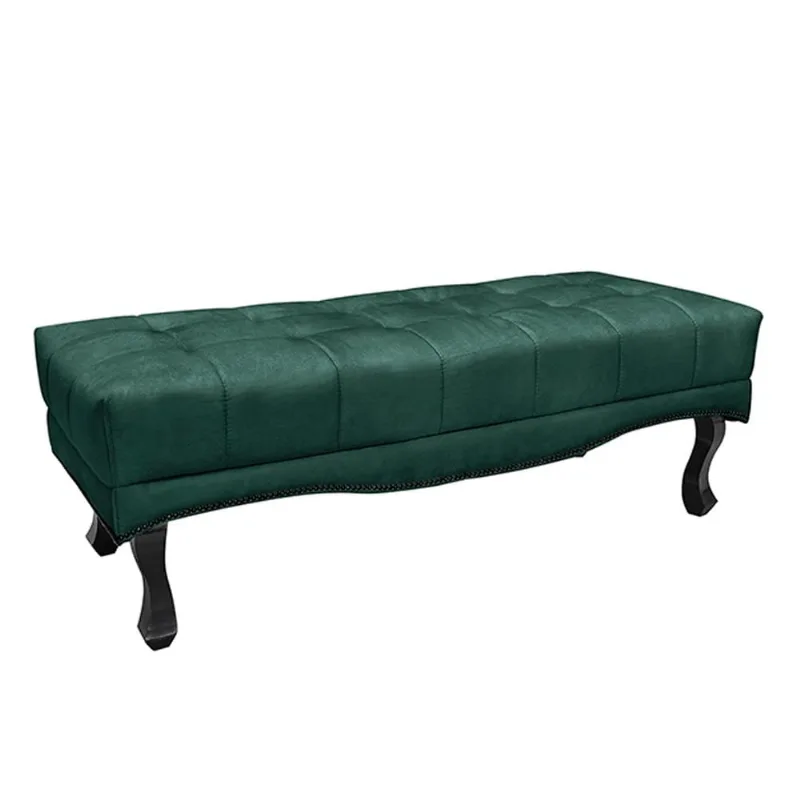 Recamier Decorativo 195cm Loewe Veludo Pés de Madeira Verde Floresta - Gran Belo