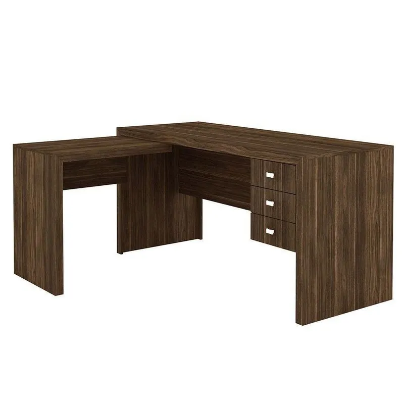 Mesa para Home Office 3 Gavetas Nogal Tecno Mobili