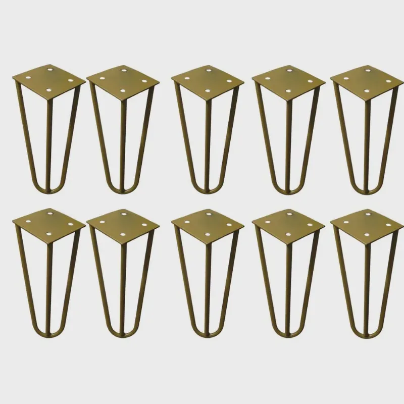 Kit 10 Pés de Metal 15 cm Hairpin Legs Mesas de Centro Puffs Dourado G41