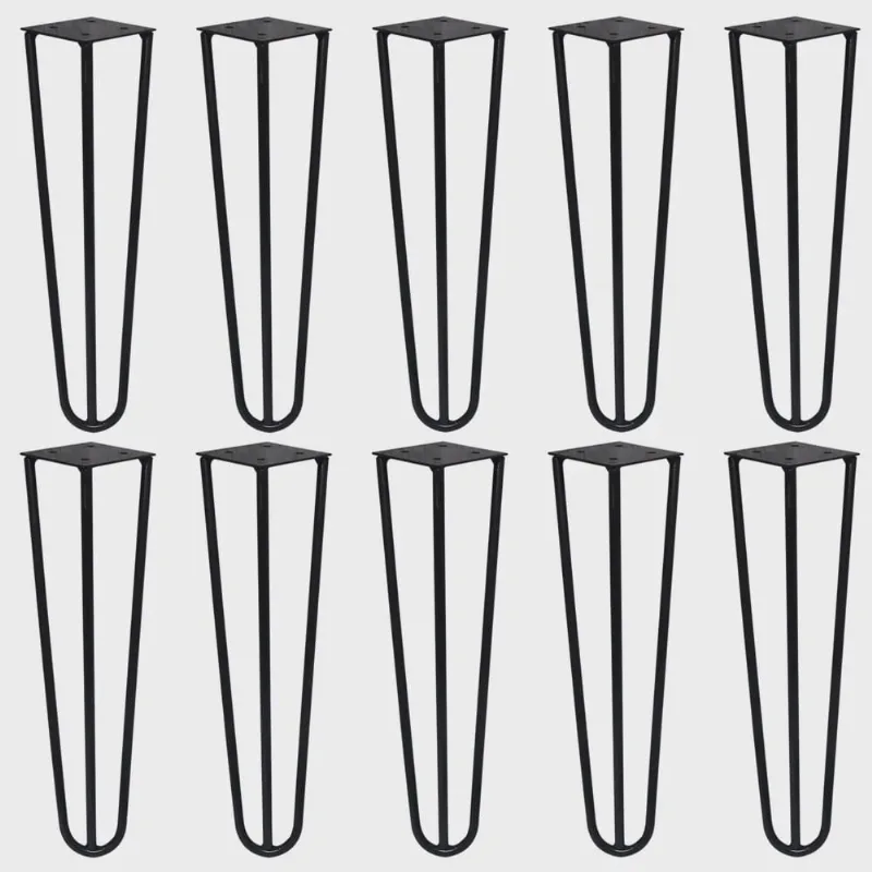 Kit 10 Pés de Metal 30 cm Hairpin Legs Mesa de Canto Rack e Puffs Preto G41