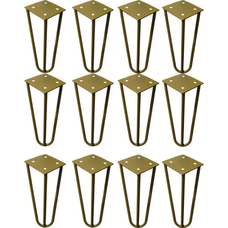Kit 12 Pés De Metal 15 Cm Legs Mesas De Centro Puffs Dourado