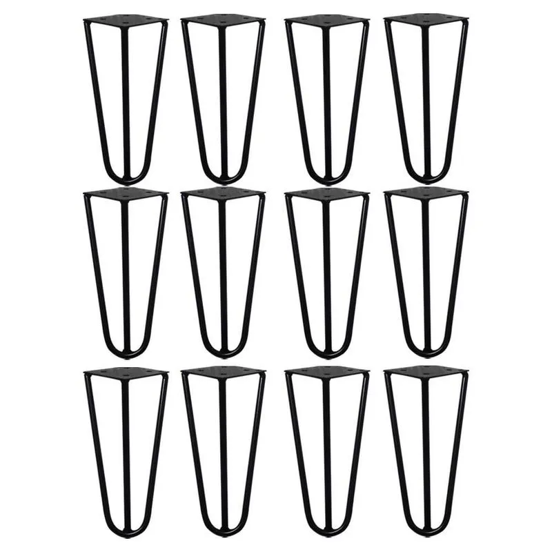 Kit 12 Pés de Metal 15 CM Hairpin Legs Mesas de Centro Puffs Preto G41