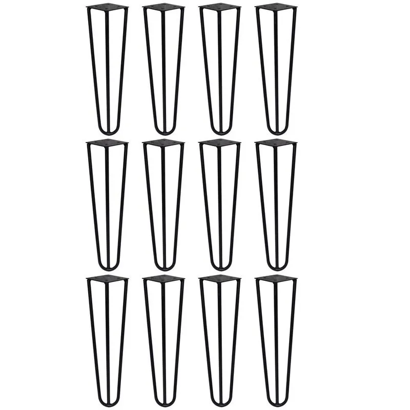 Kit 12 Pés de Metal 30 CM Hairpin Legs Mesa de Canto Rack e Puffs Preto G41