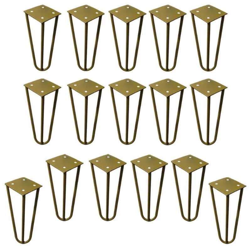 Kit 16 Pés De Metal 15 Cm Legs Mesas De Centro Puffs Dourado