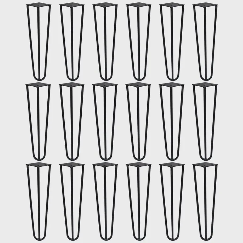 Kit 18 Pés de Metal 25 cm Hairpin Legs Mesas de Centro Puffs Preto G41