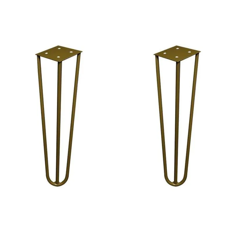 Kit 2 Pés Hairpin Legs De Metal Gran Belo G41 Para Móveis Ferro Maciço 25cm Dourado