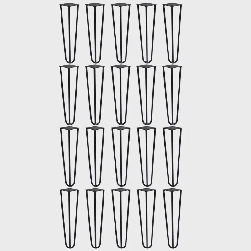 Kit 20 Pés de Metal 25 cm Hairpin Legs Mesas de Centro Puffs Preto G41