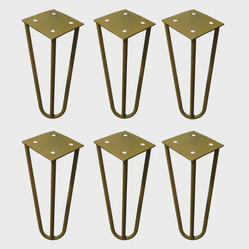Kit 6 Pés de Metal 15 cm Hairpin Legs Mesas de Centro Puffs Dourado