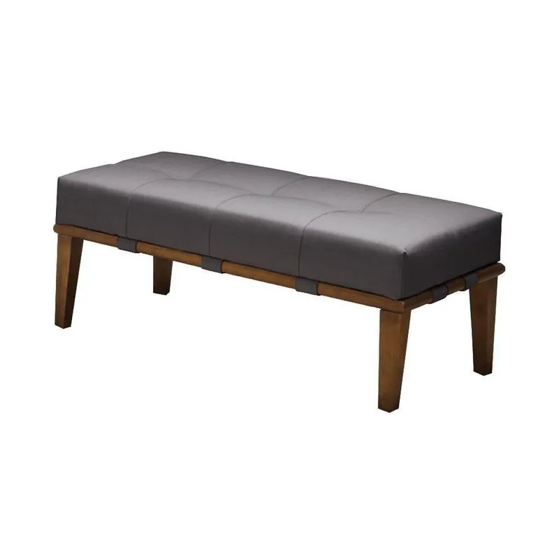 Puff Decorativo Martínez G62 Retangular Espuma D-26 Linho Cinza Com Pés Madeira Gran Belo