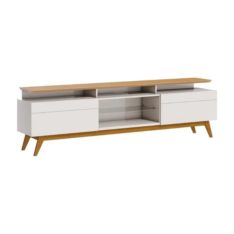 Rack Bancada 2 Gavetas Com Nicho 218cm Amy Off White/nature