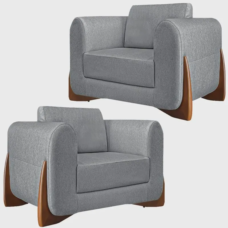 Kit 2 Poltronas Decorativas Pés em Madeira Buzz Linho Cinza G63 - Gran Belo