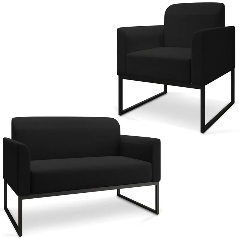 Conjunto Namoradeira e Poltrona Isabella G19 Linho Preto Base Industrial Gran Belo